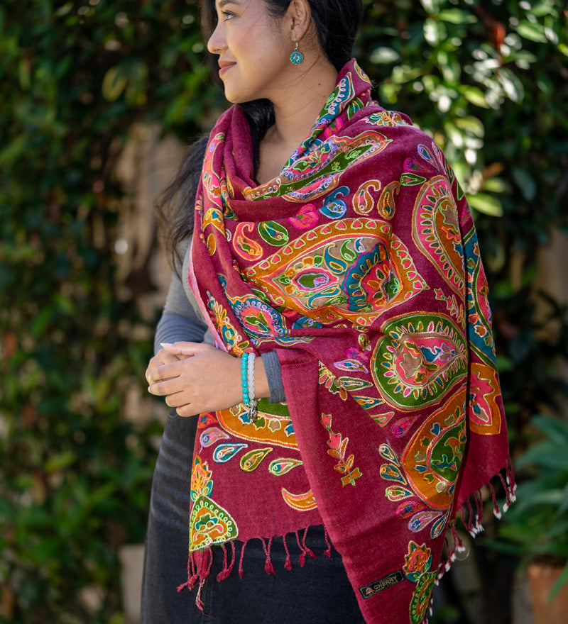 Heavy Embroidered Pashmina Shawl made with 100% cashmere.