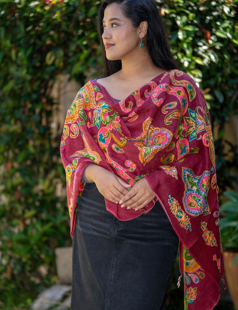 Heavy Embroidered Pashmina Shawl made with 100% cashmere.