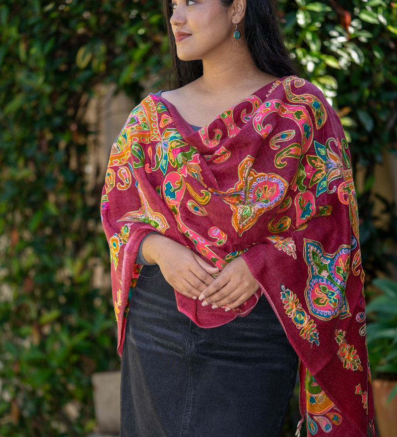 Heavy Embroidered Pashmina Shawl made with 100% cashmere.