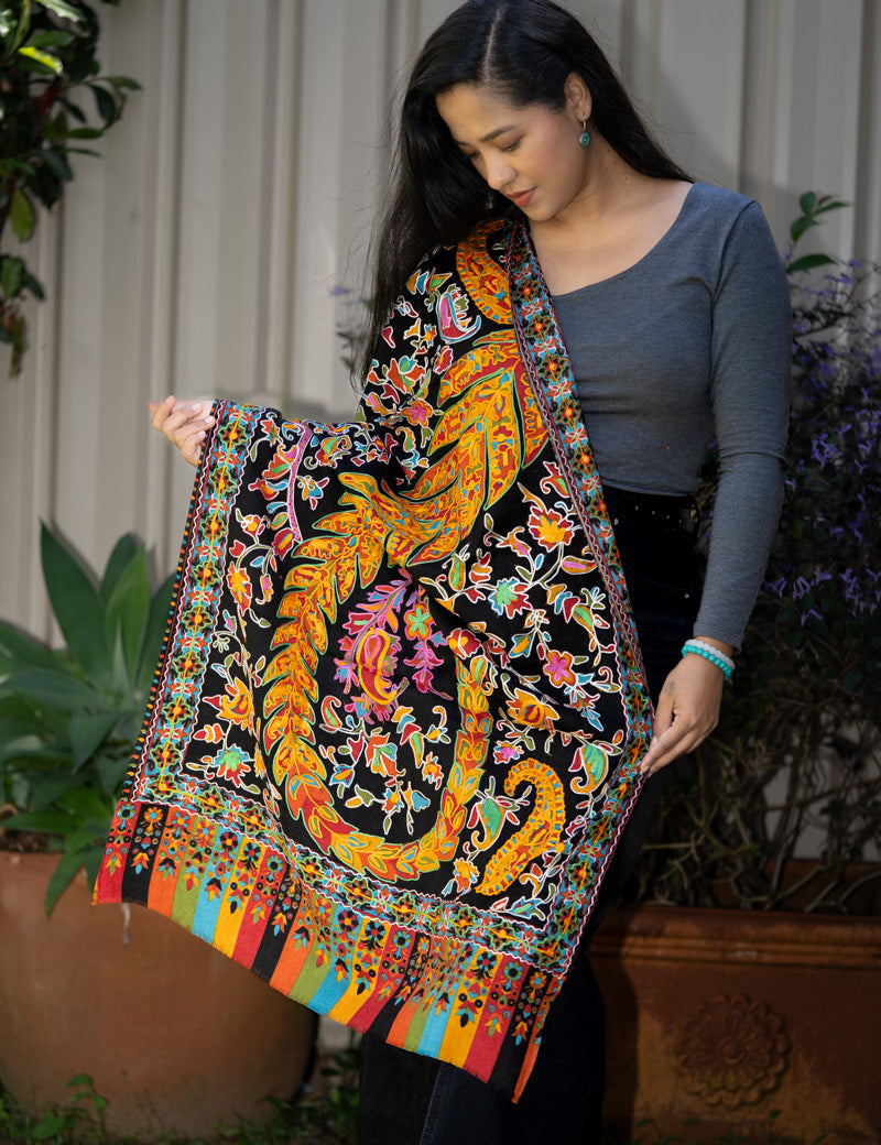 Heavy Embroidered Pashmina Shawl - Handwoven shawl 