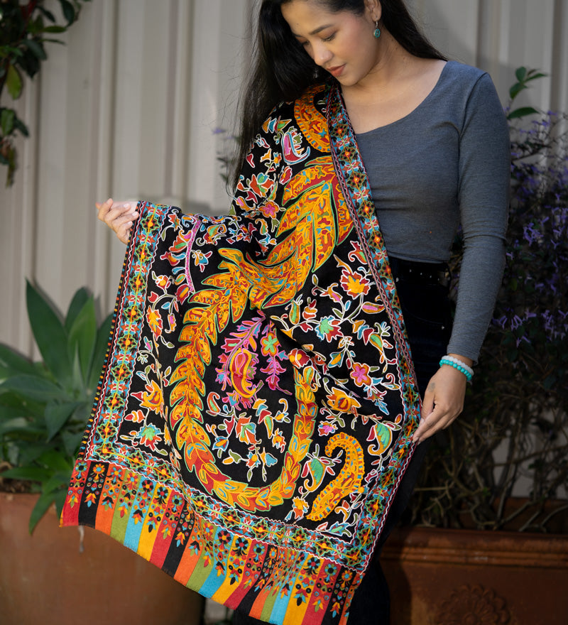 Heavy Embroidered Pashmina Shawl - Handwoven shawl 