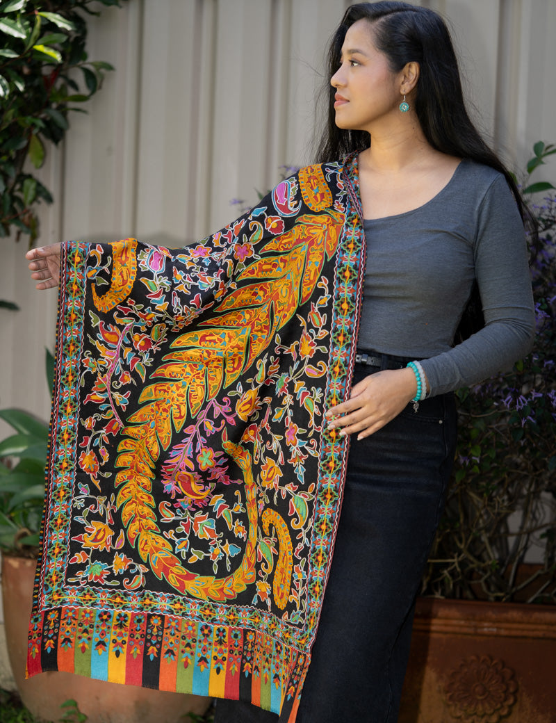 Heavy Embroidered Pashmina Shawl - Handwoven shawl 