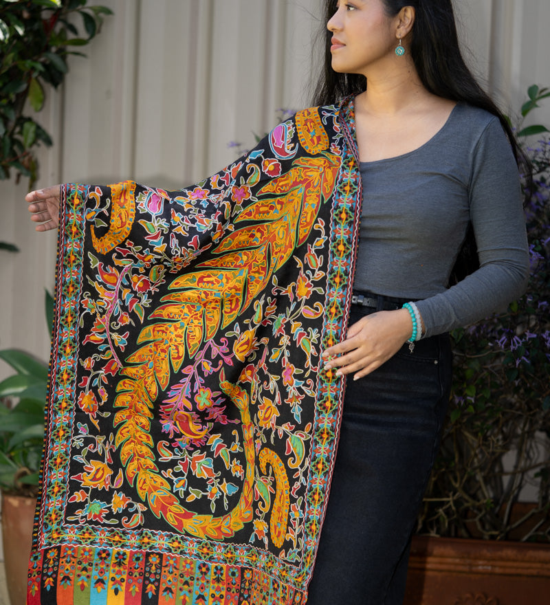 Heavy Embroidered Pashmina Shawl - Handwoven shawl 