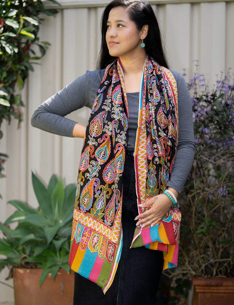 Heavy Embroidered Pashmina Shawl - 100 % Cashmere Shawl