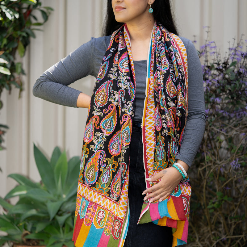 Heavy Embroidered Pashmina Shawl - 100 % Cashmere Shawl