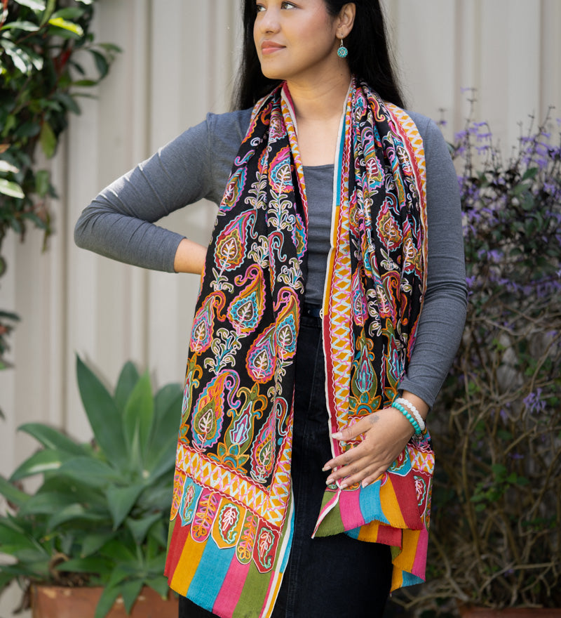 Heavy Embroidered Pashmina Shawl - 100 % Cashmere Shawl