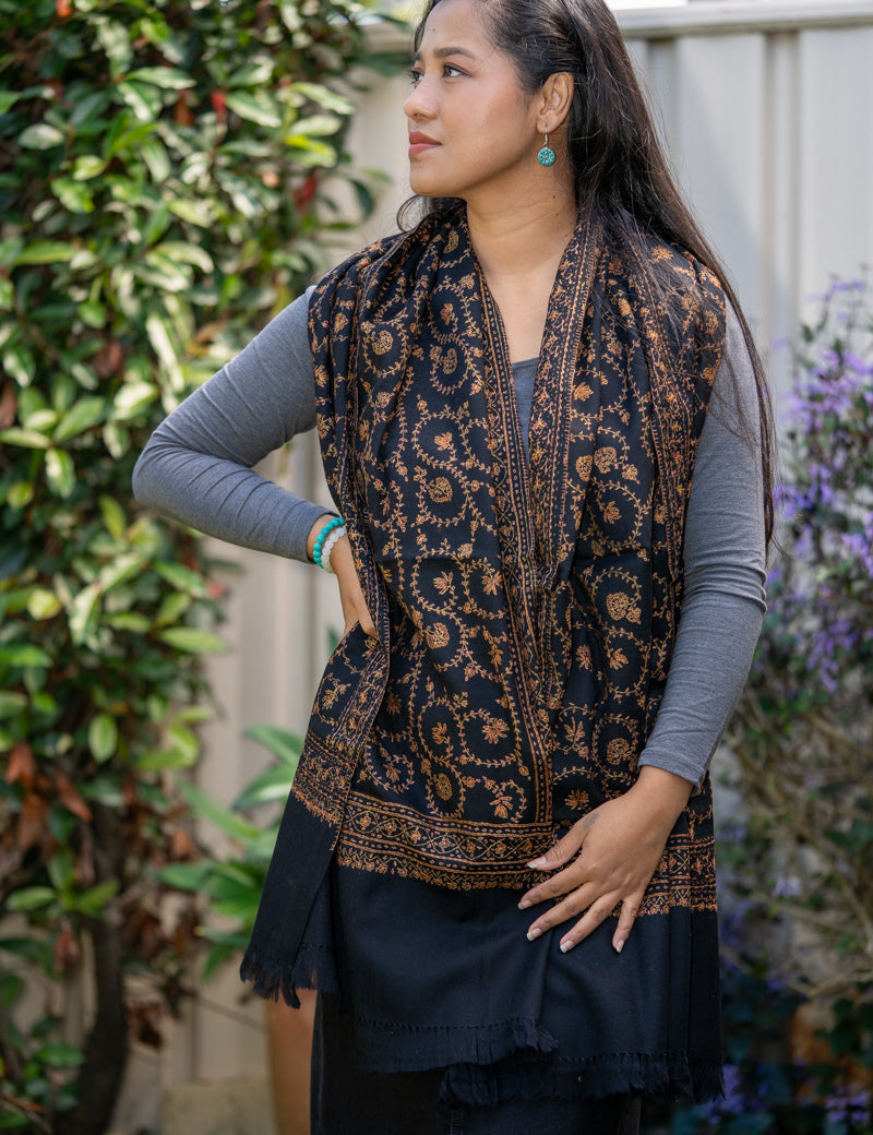 Embroidery Pashmina Shawl - Handmade in Nepal