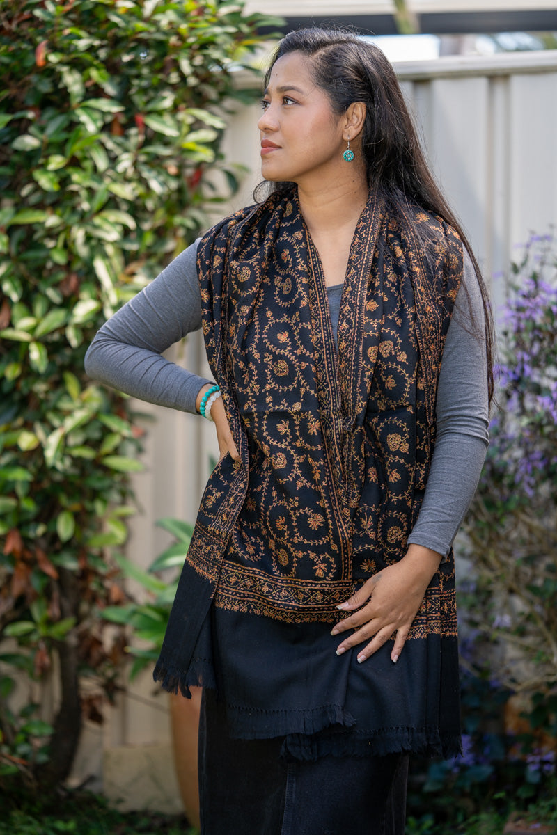 Embroidery Pashmina Shawl - Handmade in Nepal