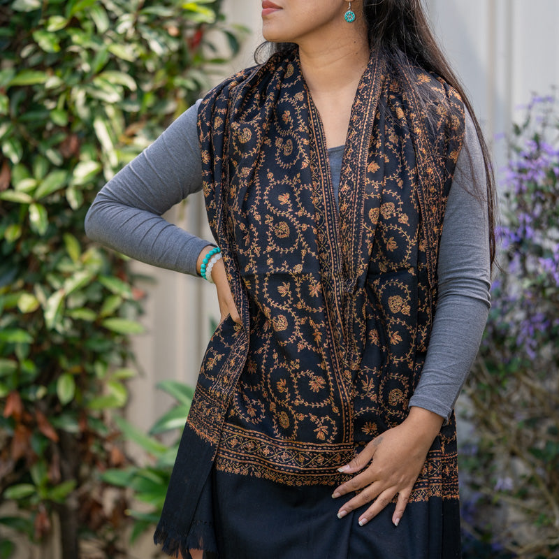 Embroidery Pashmina Shawl - Handmade in Nepal