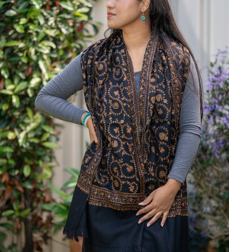 Embroidery Pashmina Shawl - Handmade in Nepal