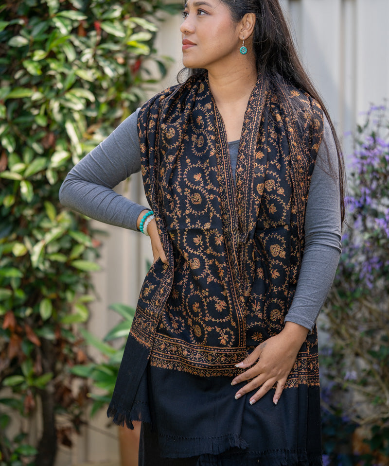 Embroidery Pashmina Shawl - Handmade in Nepal