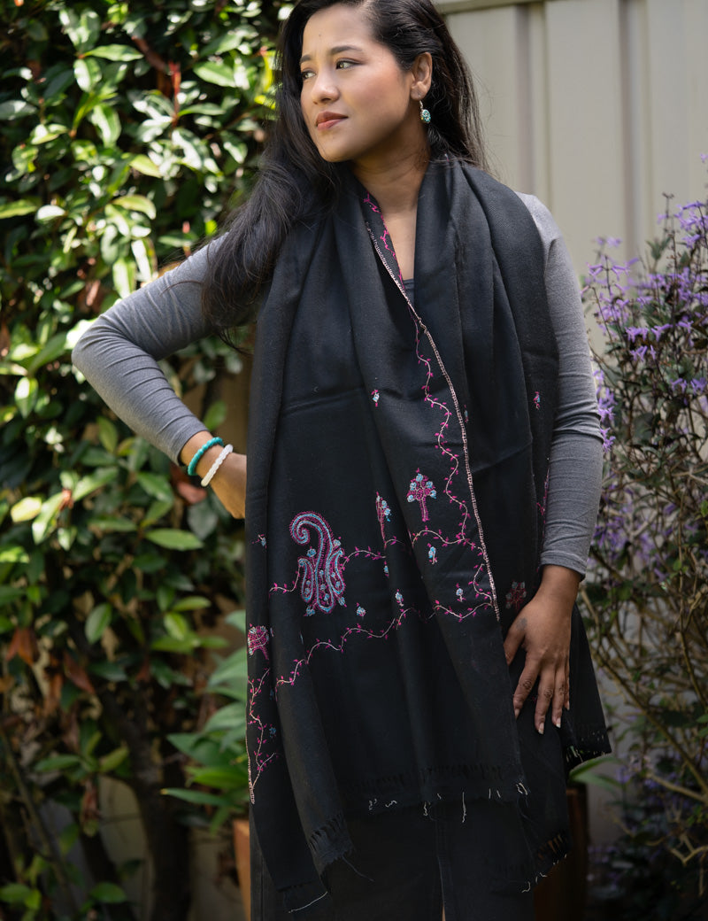 Light Embroidered Pashmina Shawl - handwoven shawl