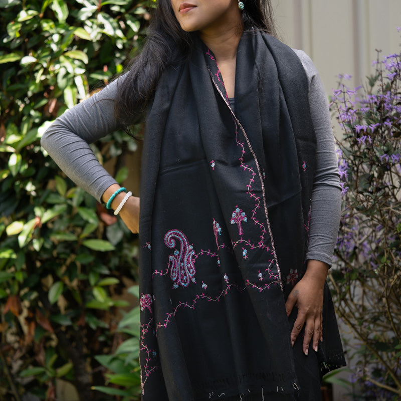 Light Embroidered Pashmina Shawl - handwoven shawl