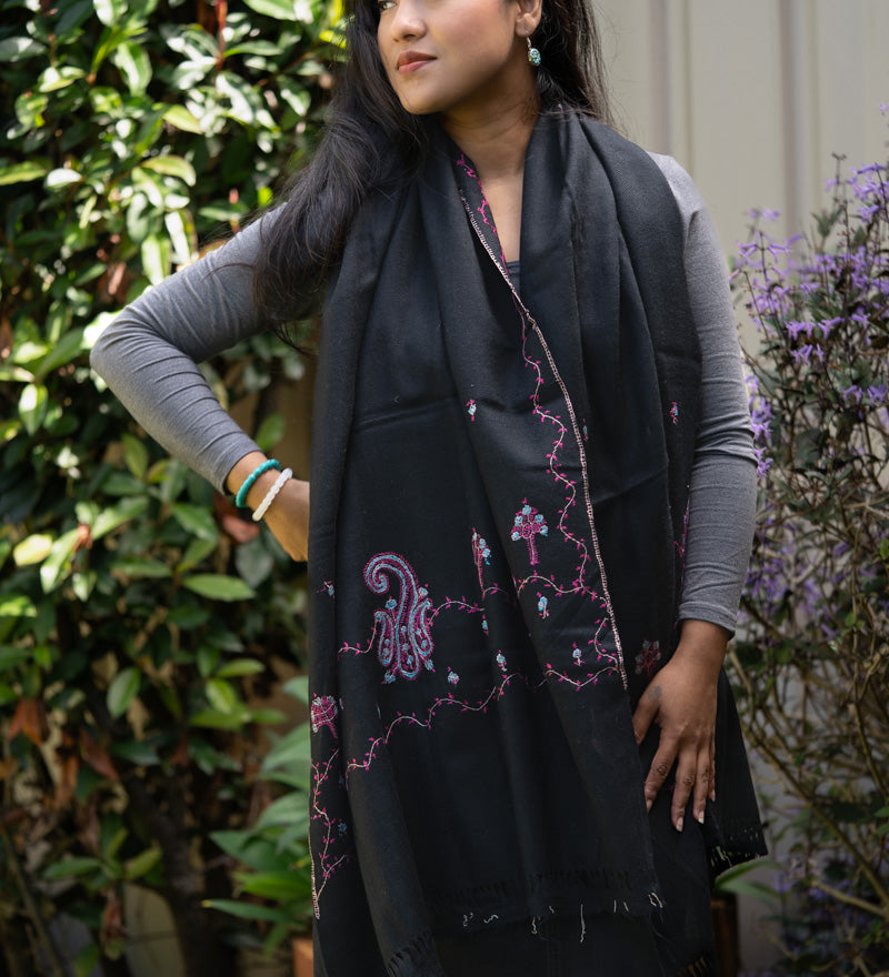 Light Embroidered Pashmina Shawl - handwoven shawl