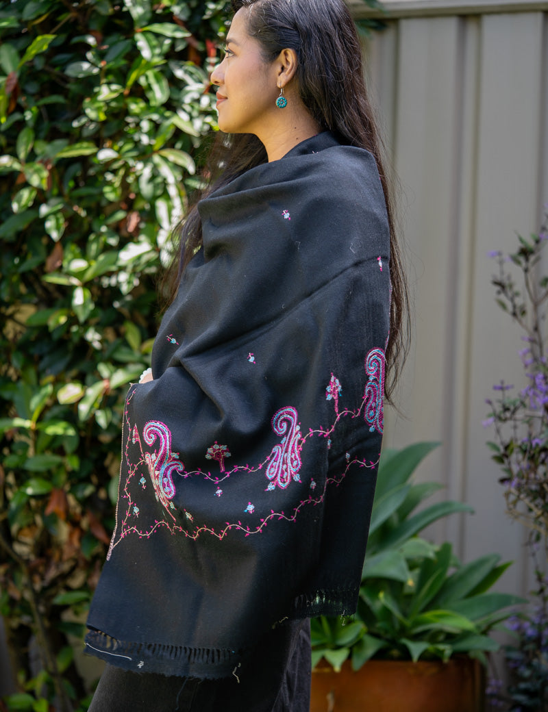 Light Embroidered Pashmina Shawl - handwoven shawl