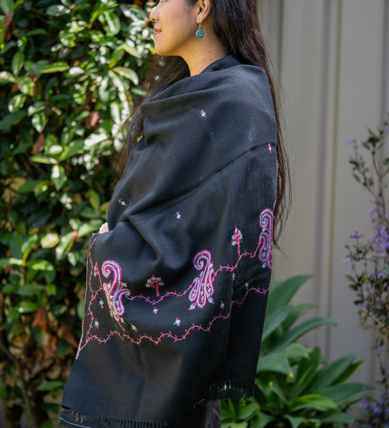 Light Embroidered Pashmina Shawl - handwoven shawl