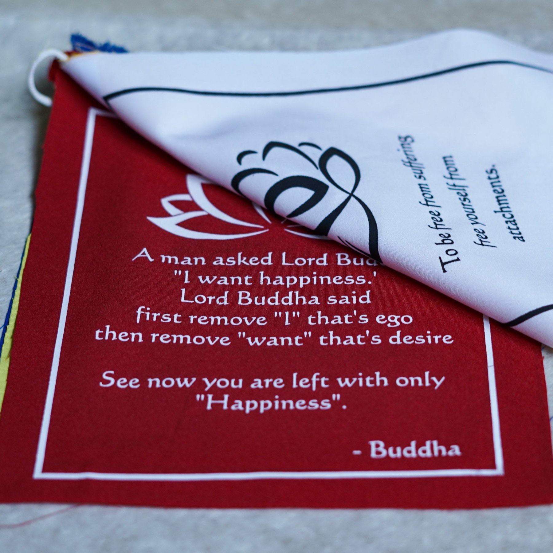 Buddha quote-adorned prayer flag