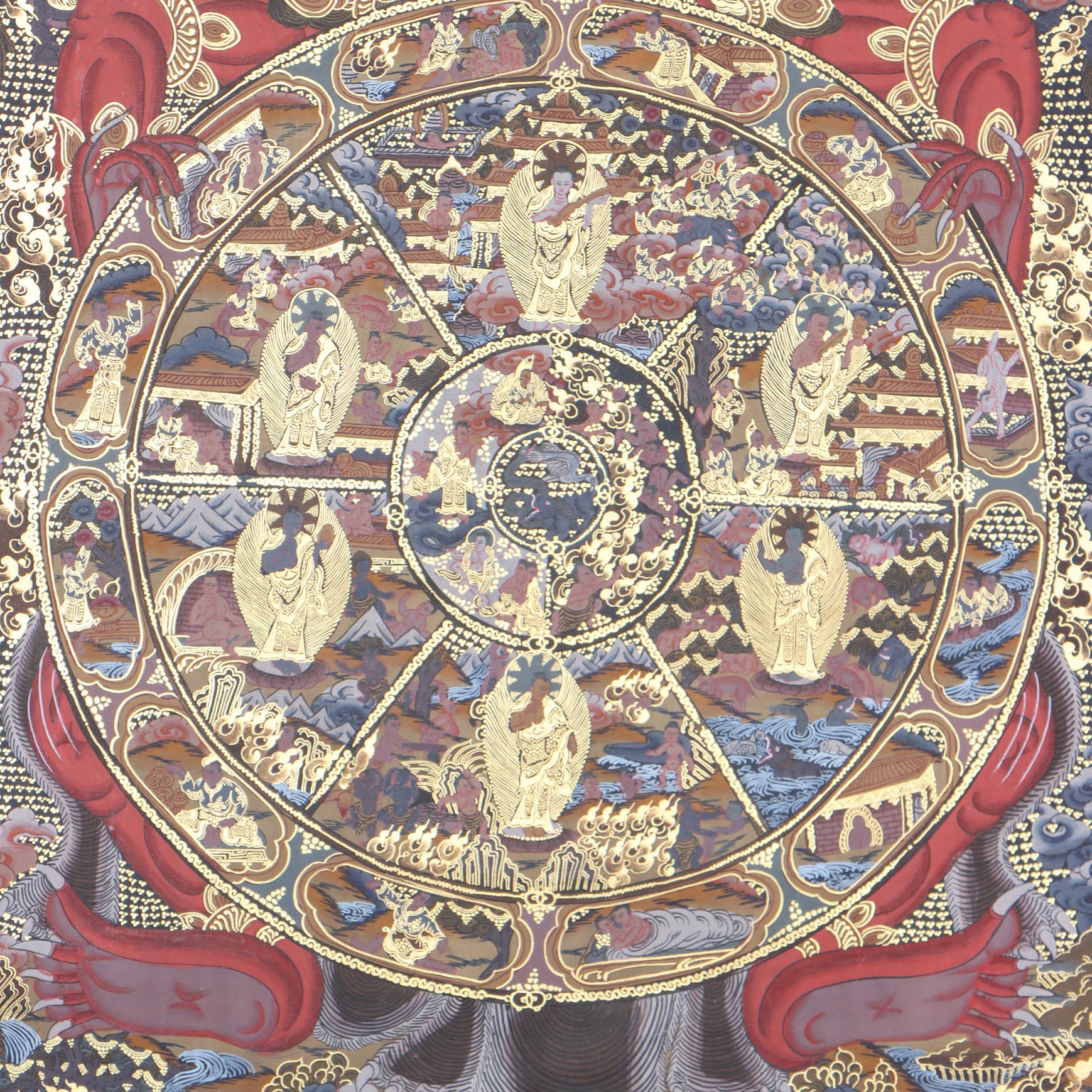 The Wheel of Life thangka illuminates Buddhism's suffering, impermanence, and liberation.