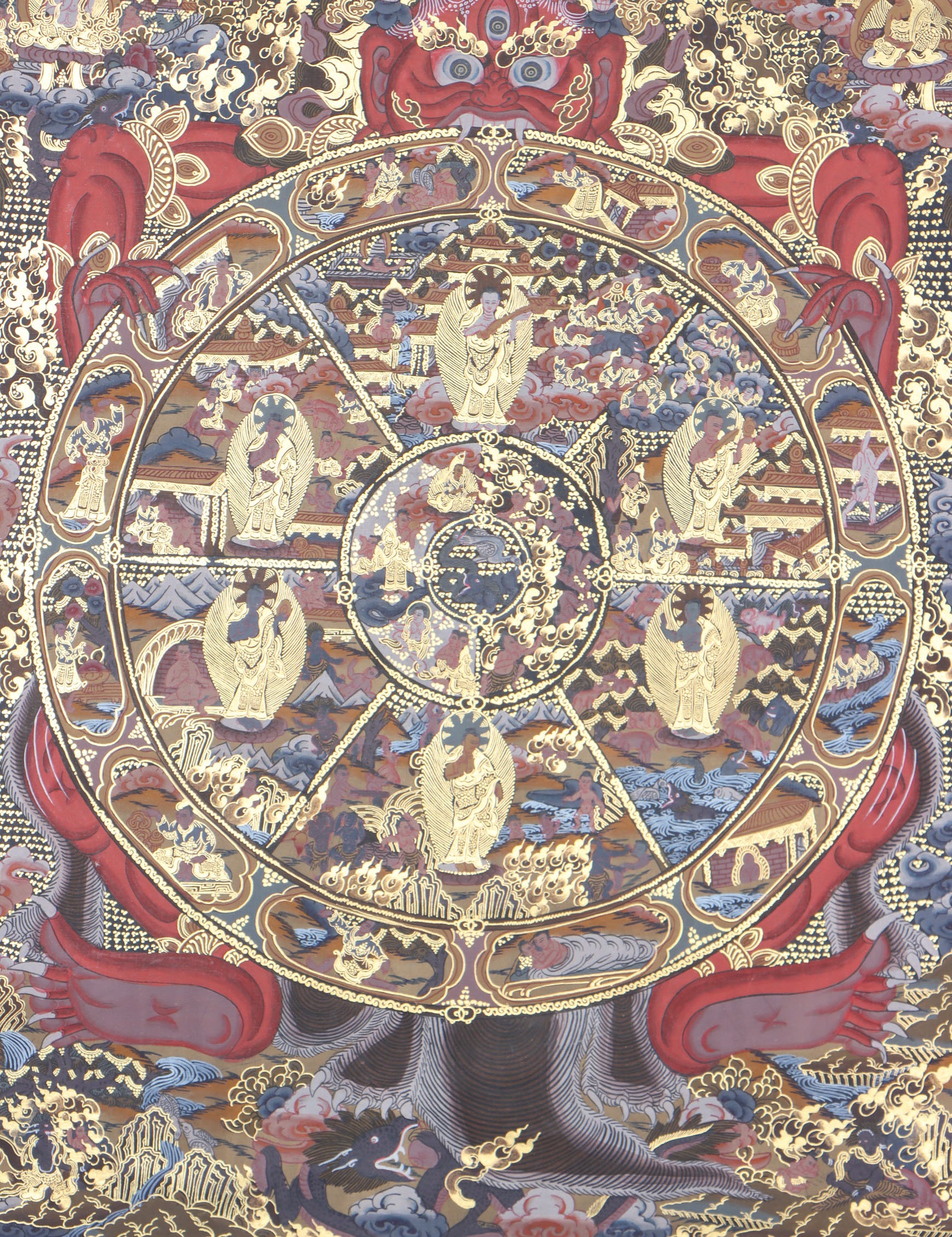 The Wheel of Life thangka illuminates Buddhism's suffering, impermanence, and liberation.