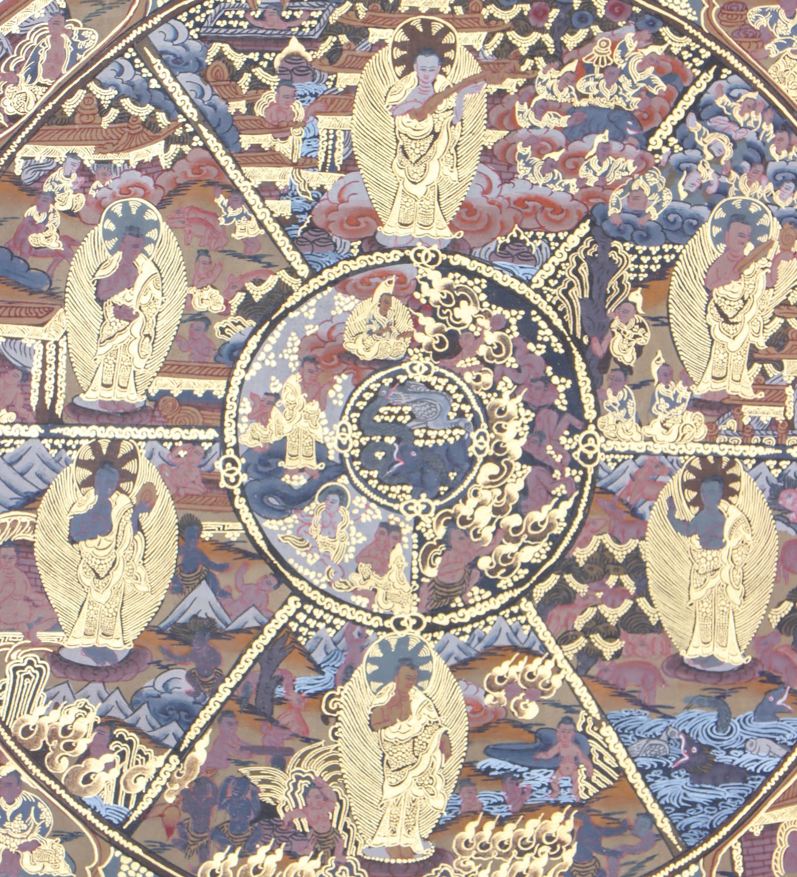 The Wheel of Life thangka illuminates Buddhism's suffering, impermanence, and liberation.