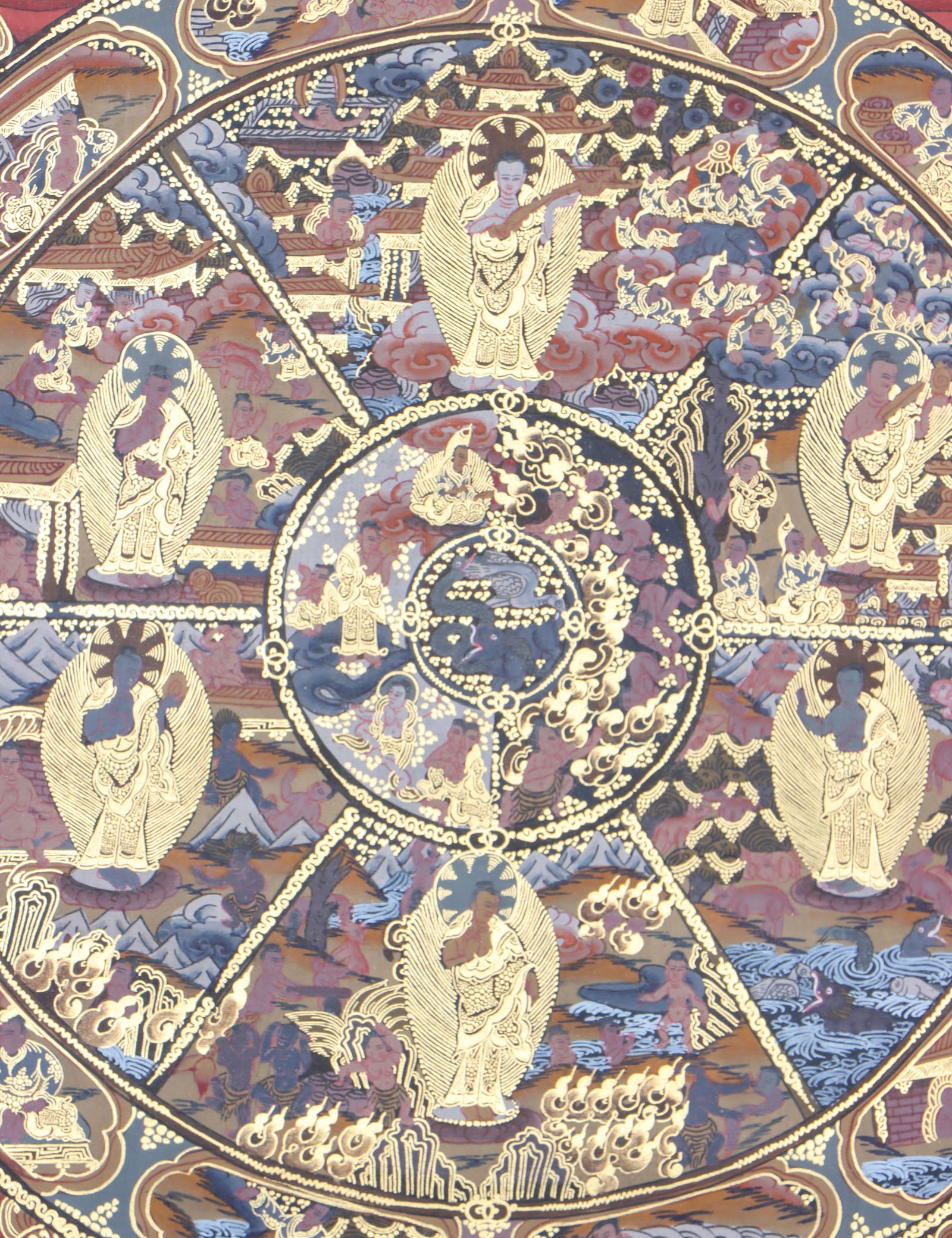 The Wheel of Life thangka illuminates Buddhism's suffering, impermanence, and liberation.