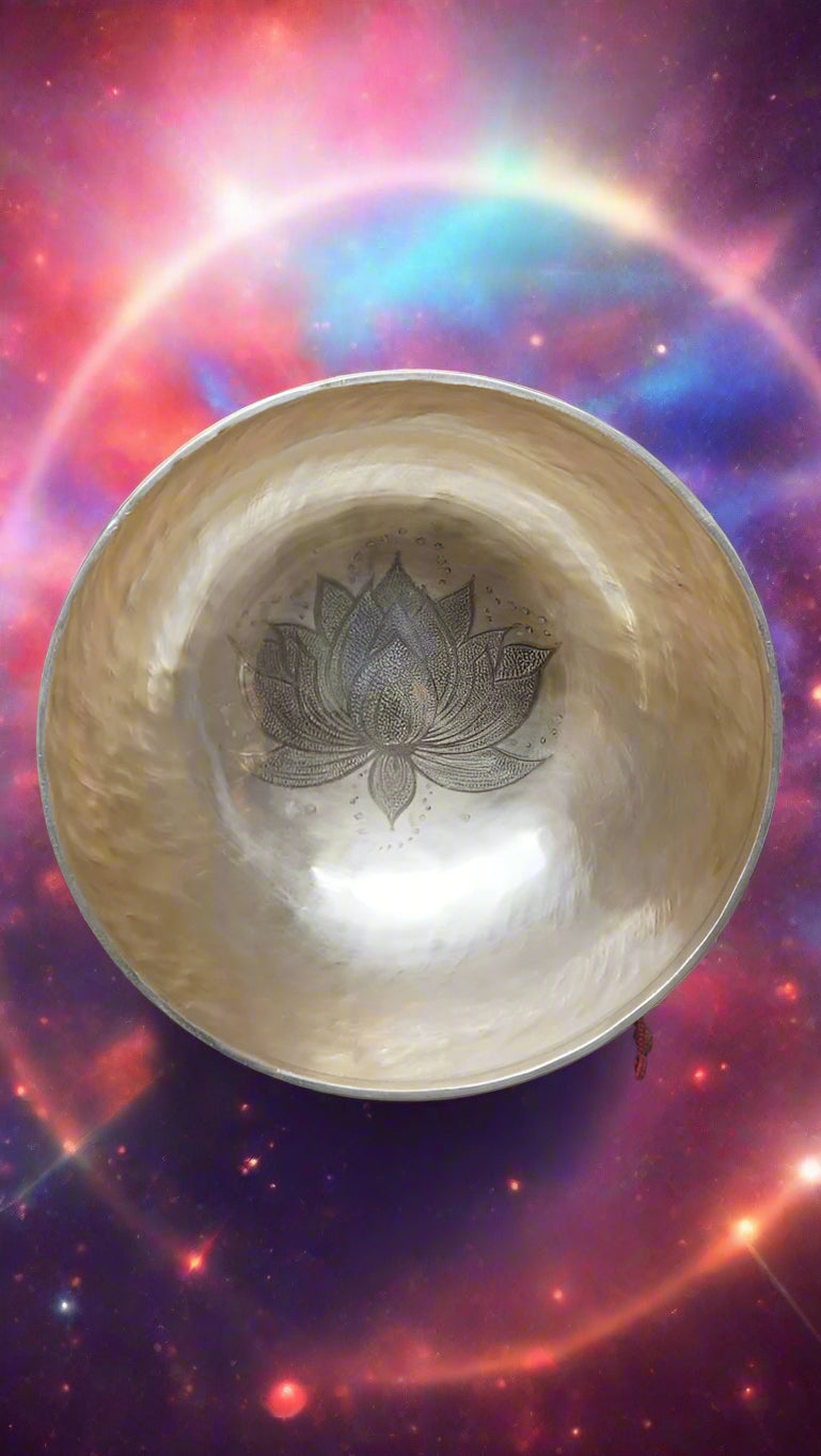 Tibetan Handcrafted Lotus Engraved Singing Bowl for meditation.