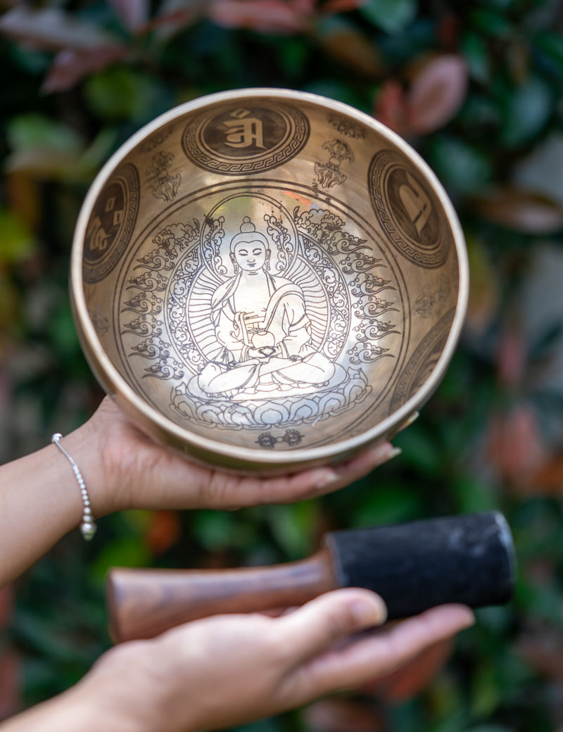 Handcrafted Amitabha Singing Bowl for prayer and meditation.