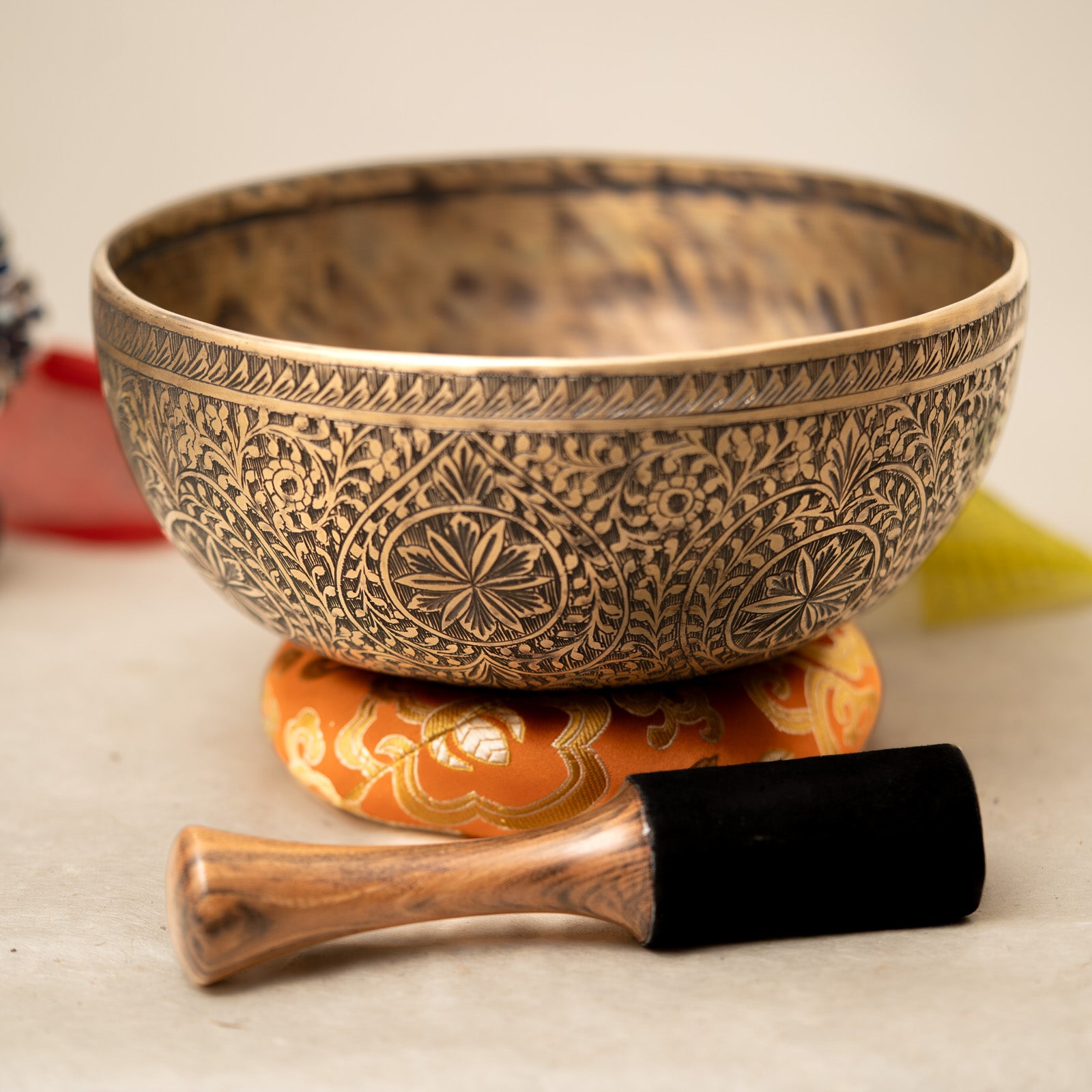 Floral Carved Singing Bowl for meditation.