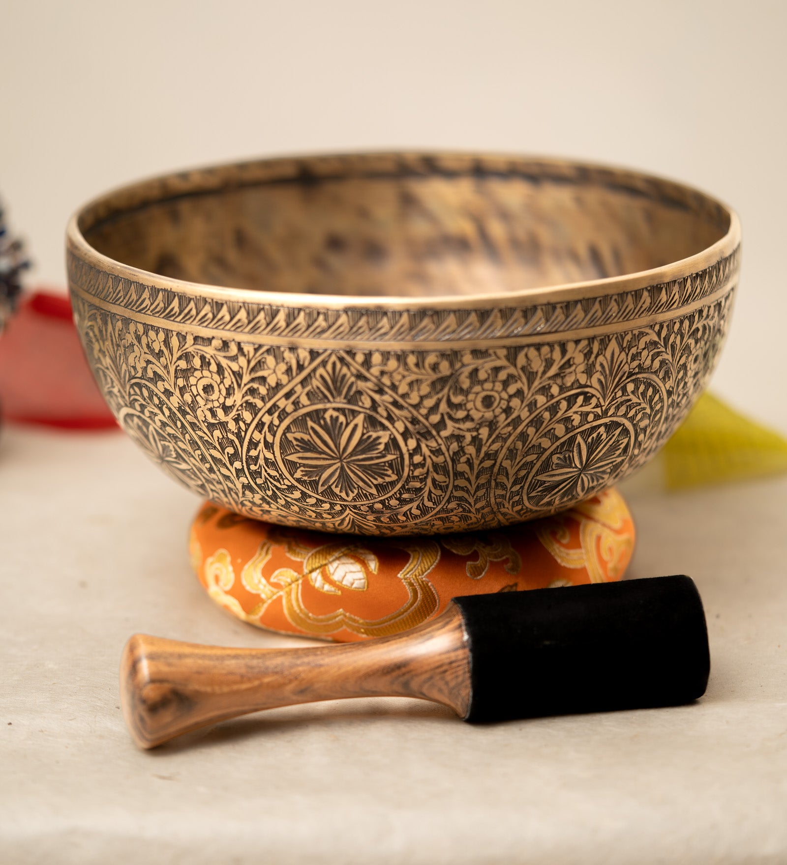 Floral Carved Singing Bowl for meditation.