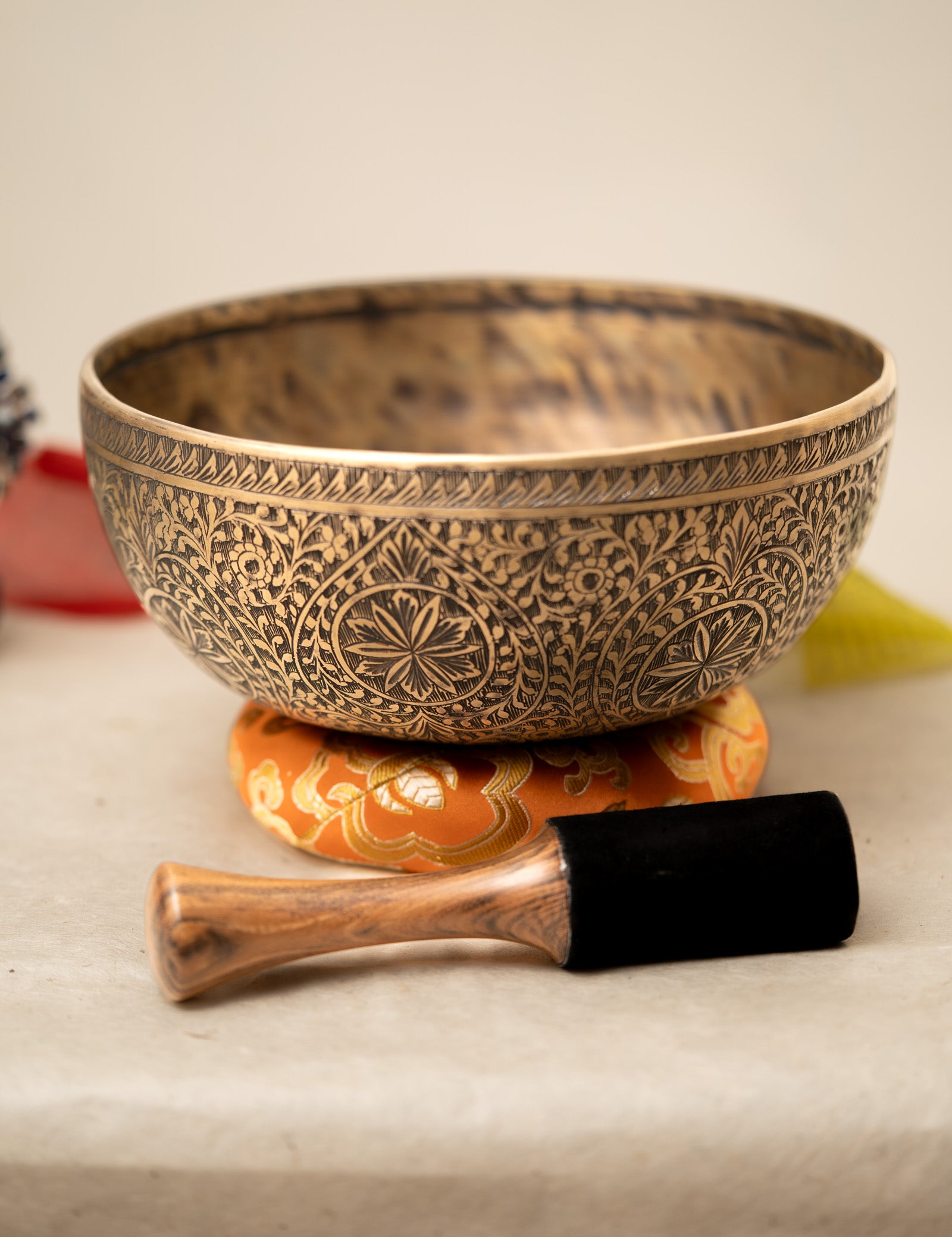 Floral Carved Singing Bowl for meditation.