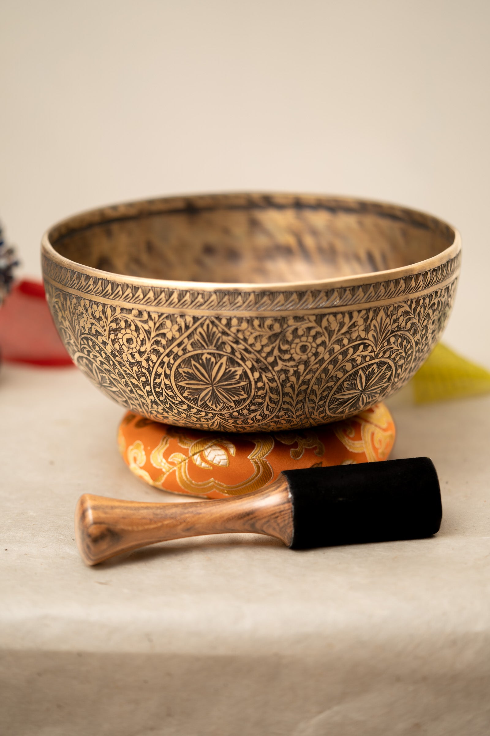 Floral Carved Singing Bowl for meditation.