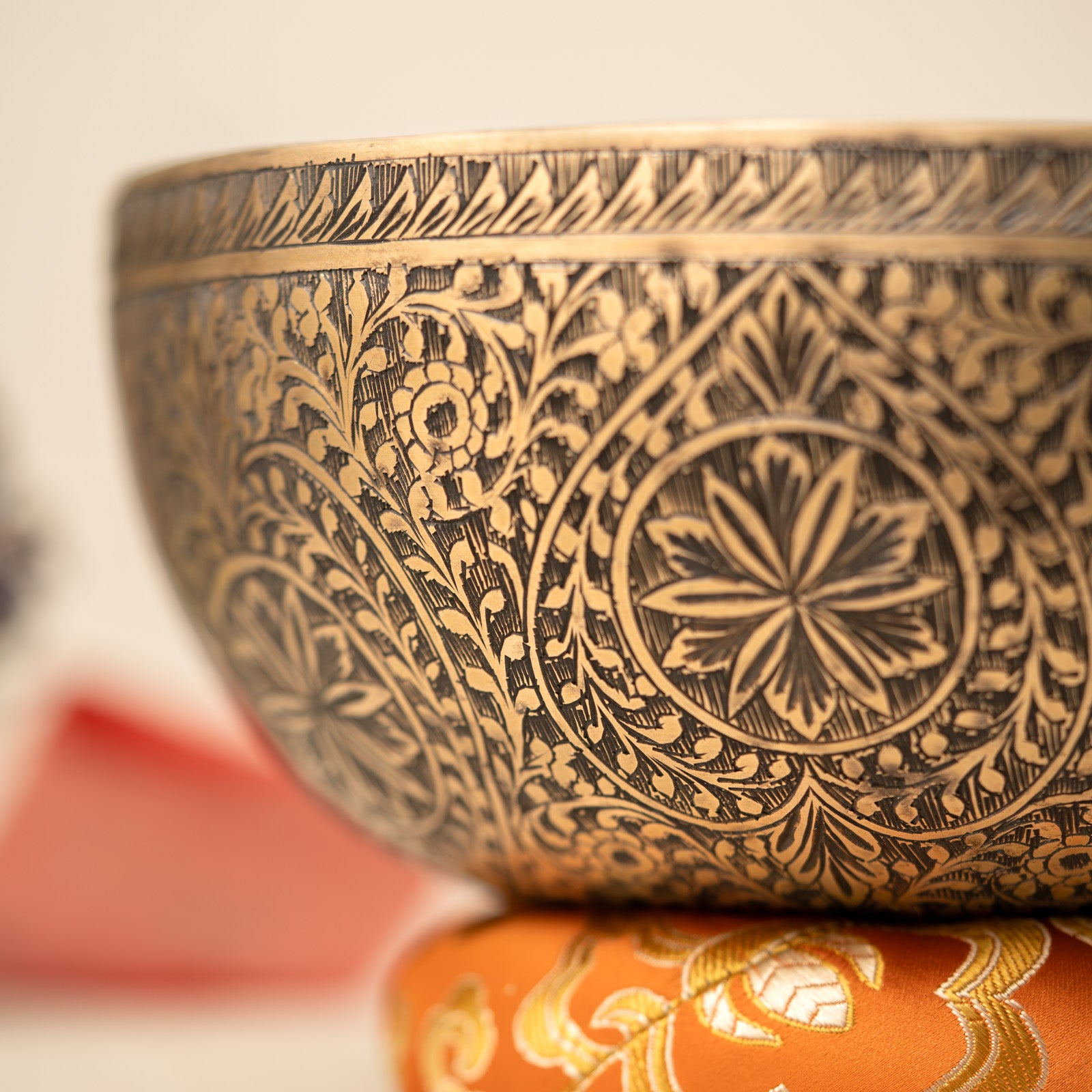 Floral Carved Singing Bowl for meditation.