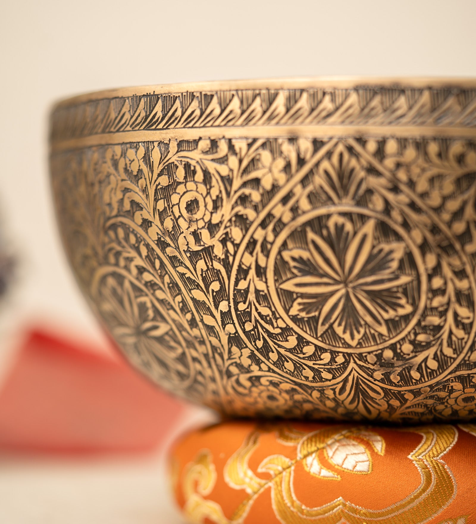 Floral Carved Singing Bowl for meditation.