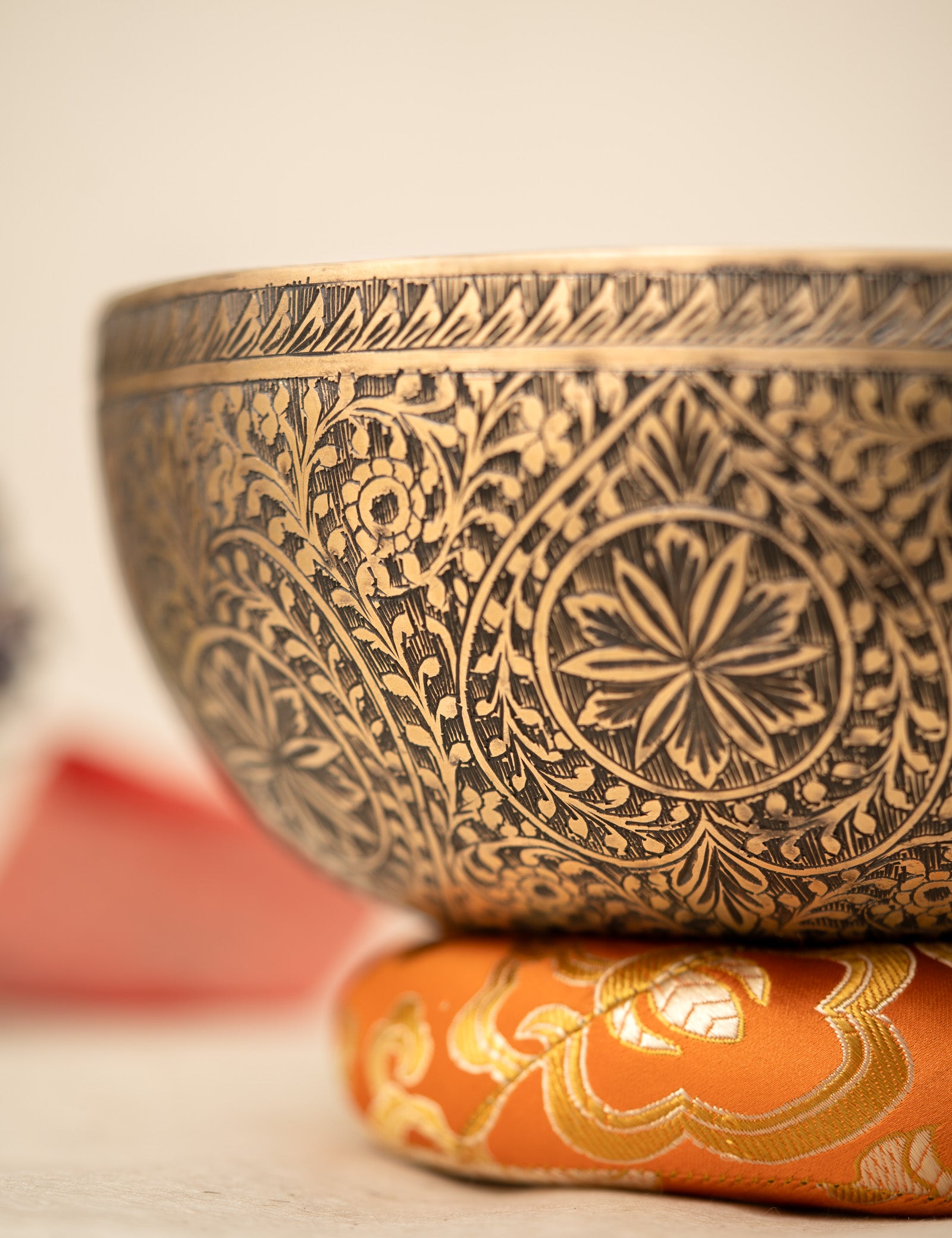 Floral Carved Singing Bowl for meditation.