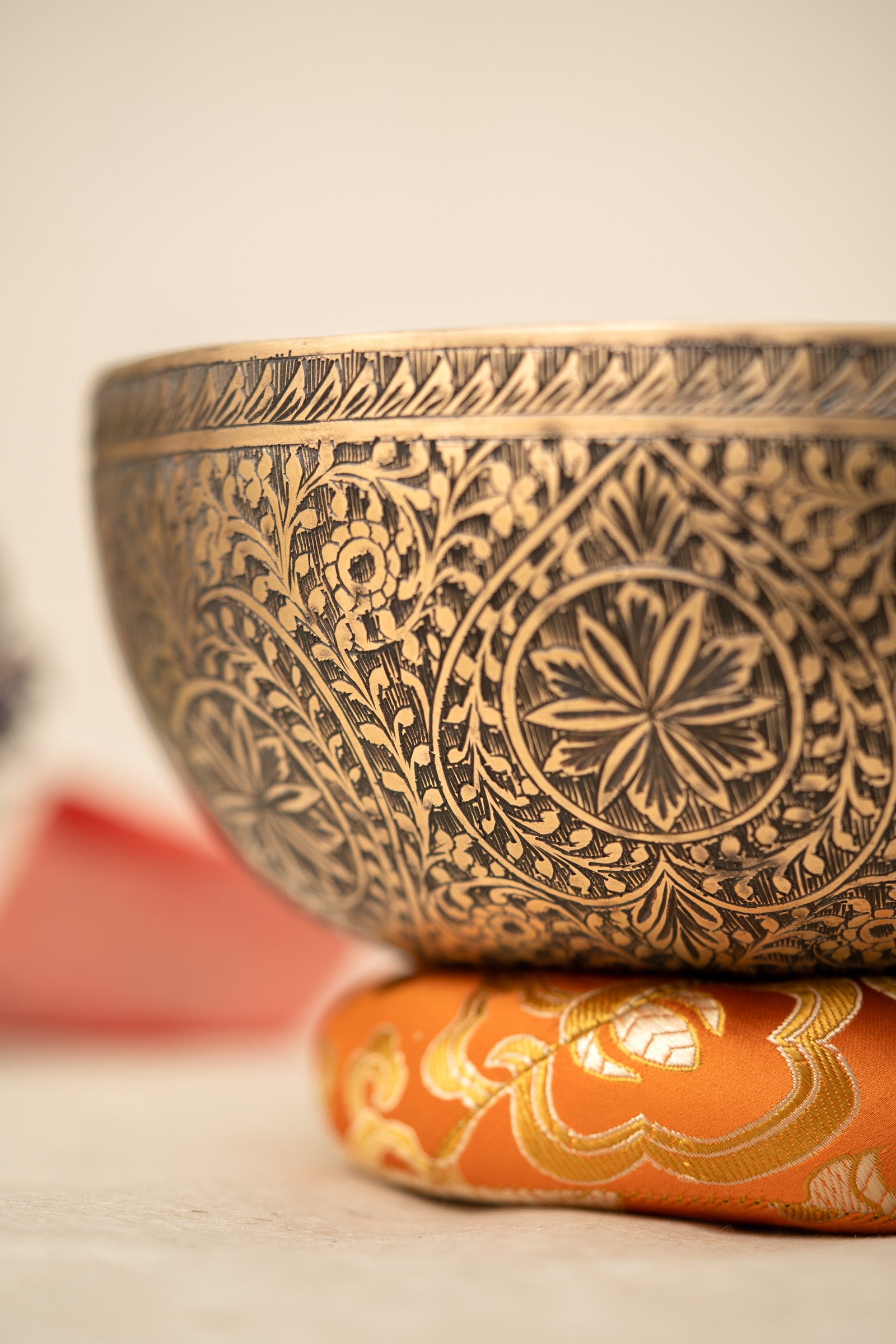 Floral Carved Singing Bowl for meditation.