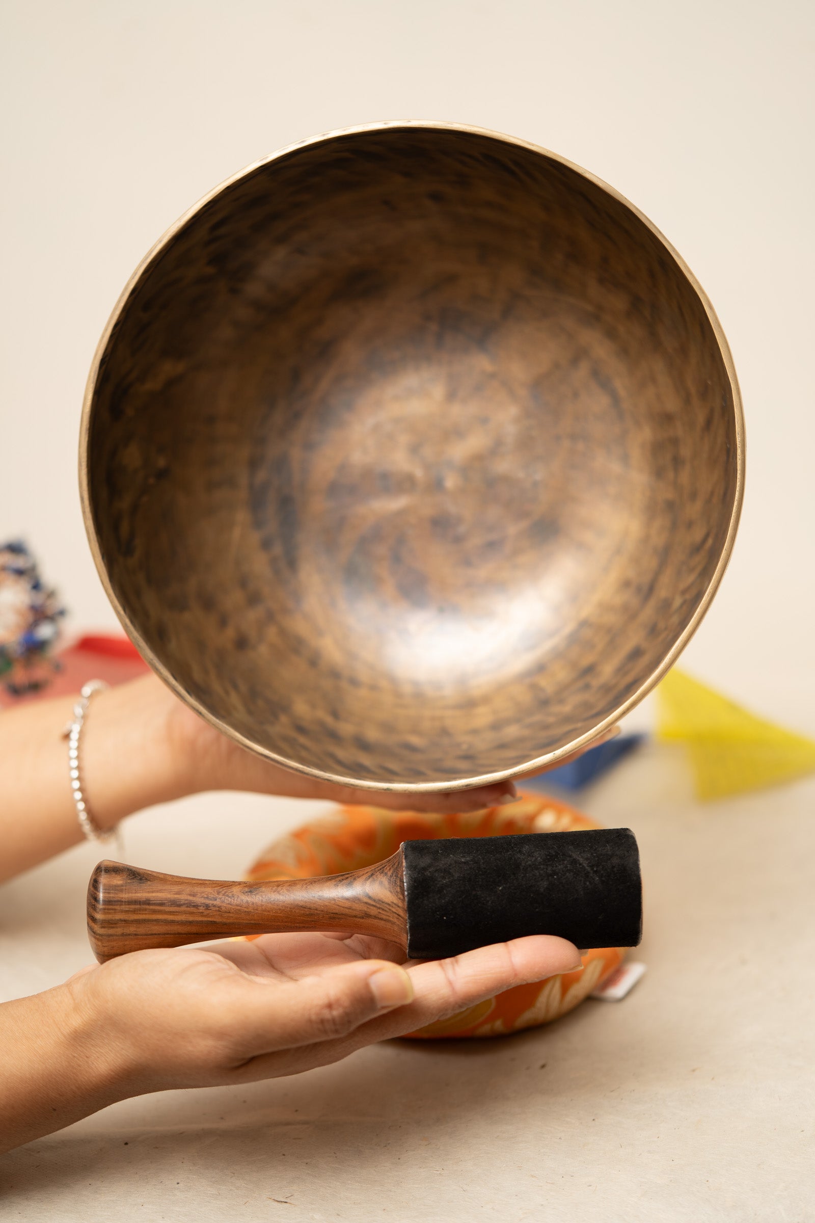 Floral Carved Singing Bowl for meditation.