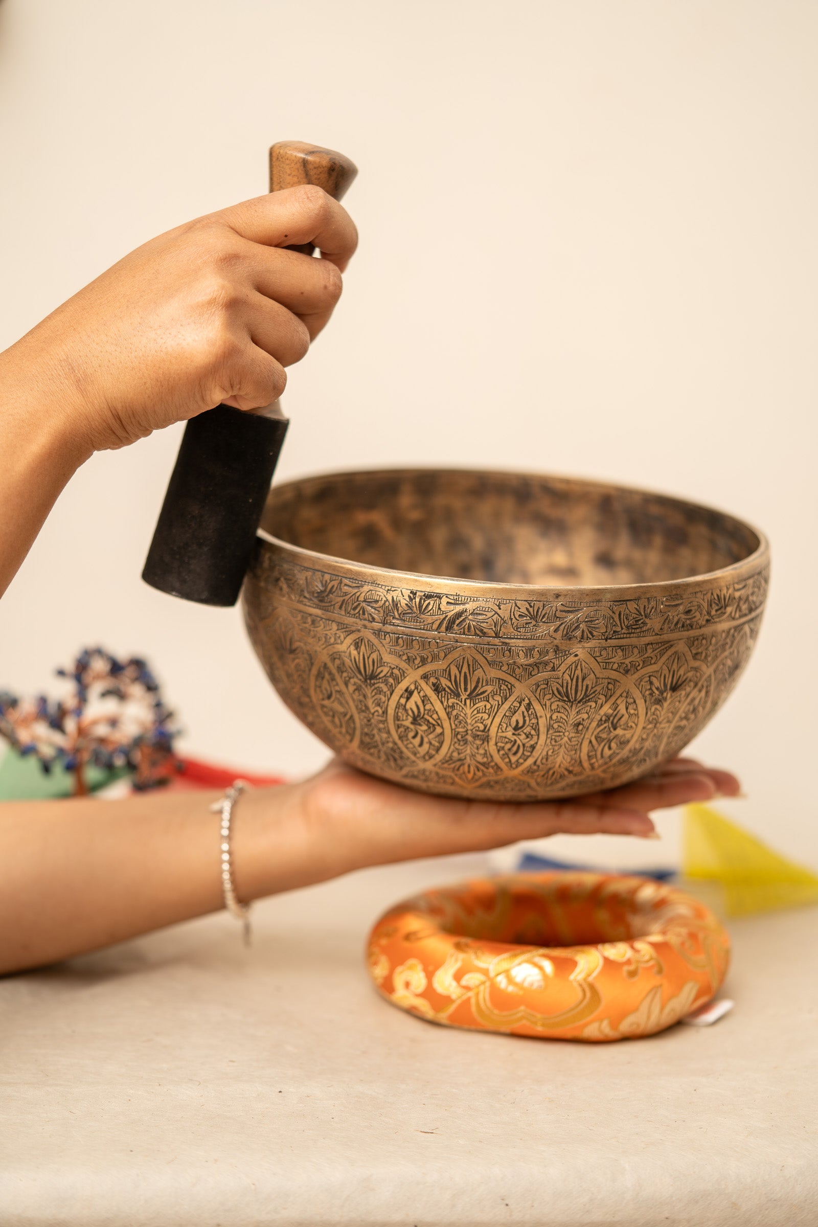 Carved Singing Bowl for sound healing.