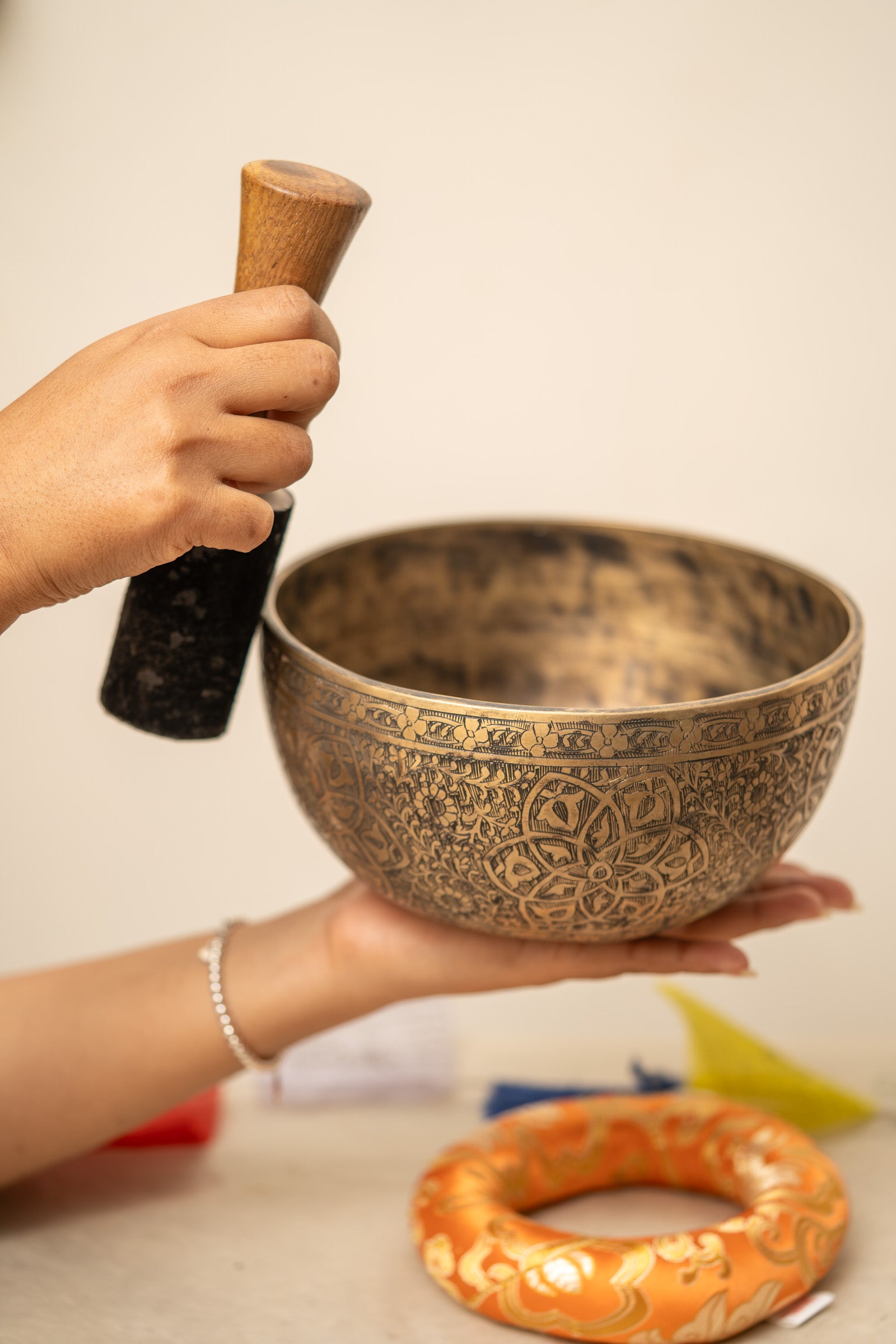 Carved Singing Bowl for meditation.