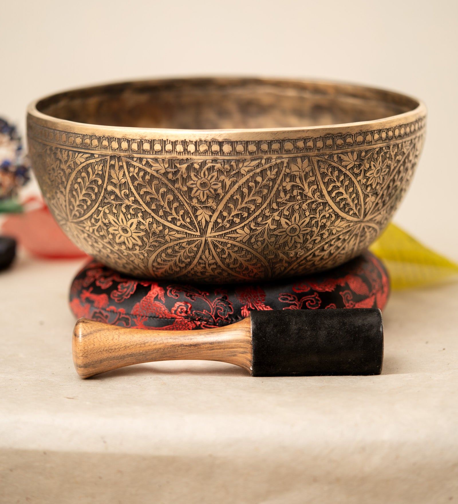 Floral Carved Singing Bowl - Handcrafted Bowl