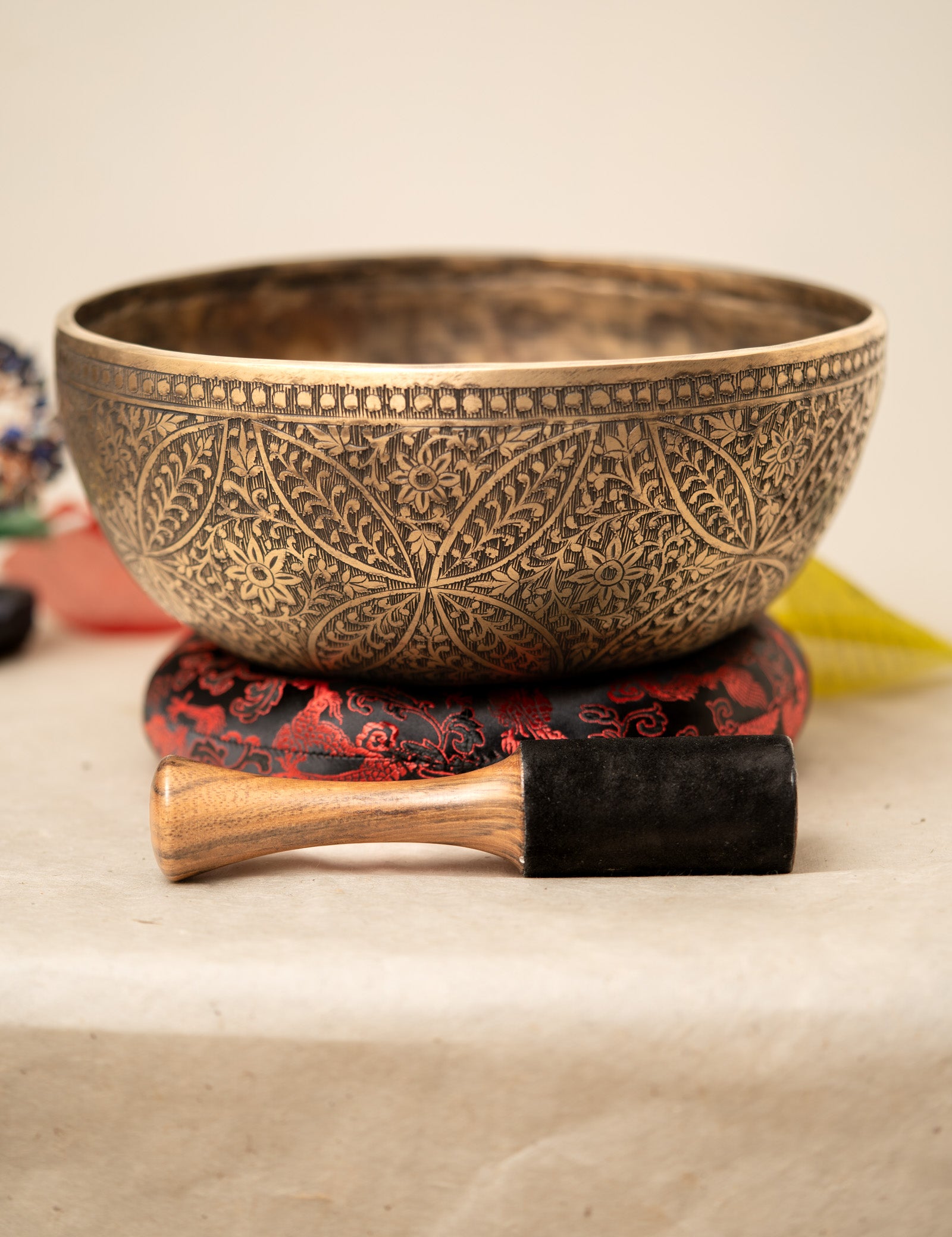 Floral Carved Singing Bowl - Handcrafted Bowl