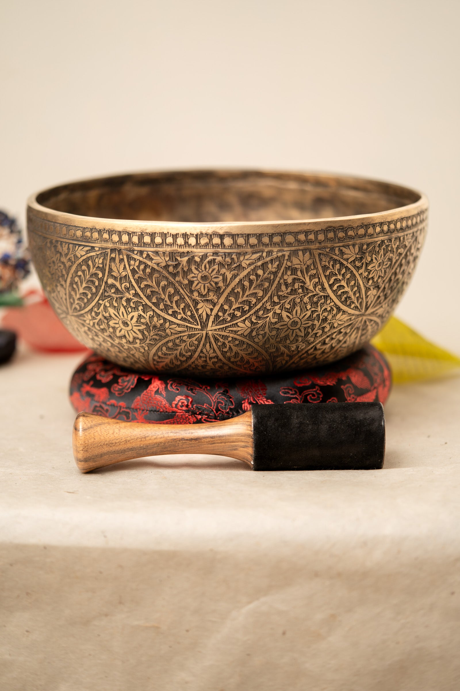 Floral Carved Singing Bowl - Handcrafted Bowl