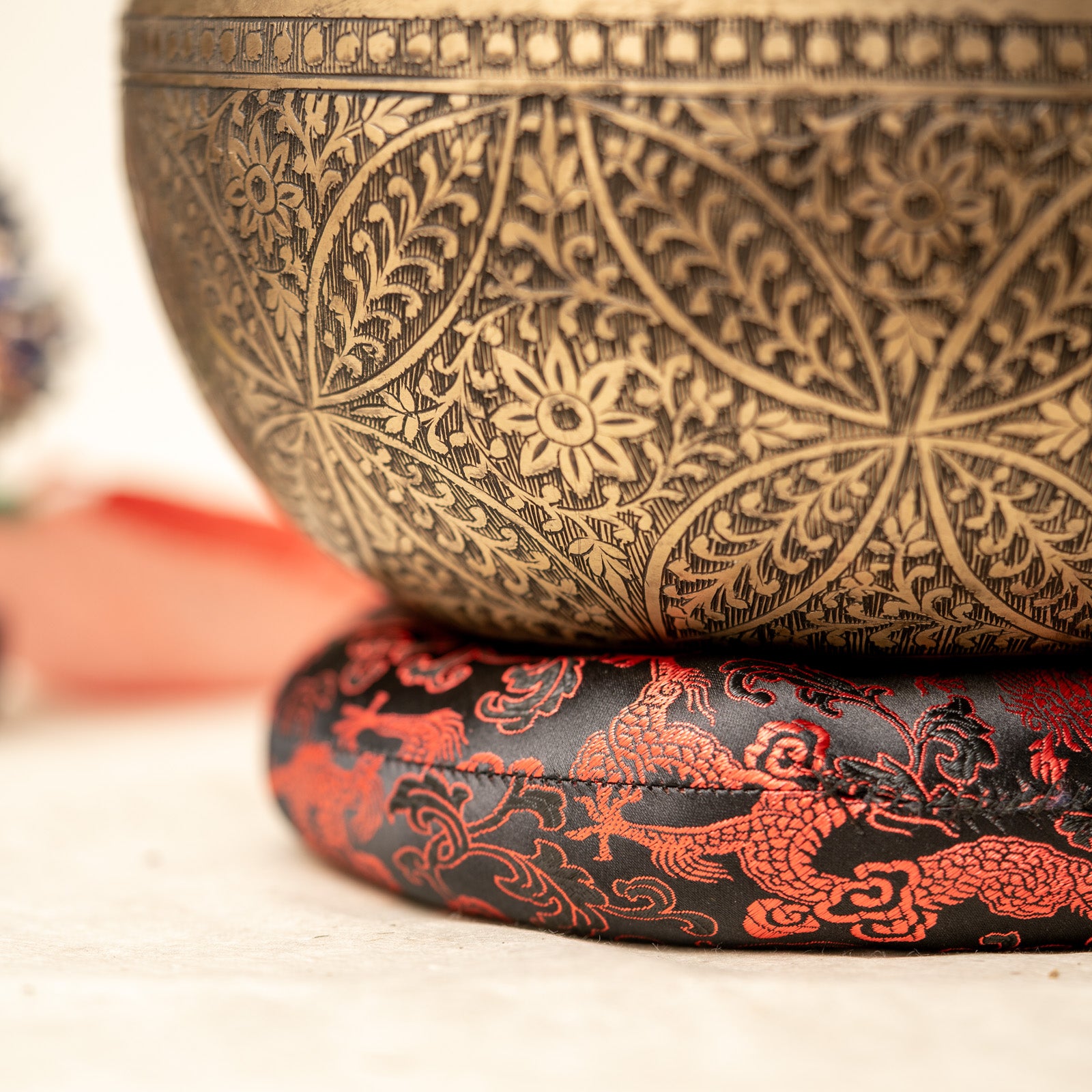 Floral Carved Singing Bowl - Handcrafted Bowl