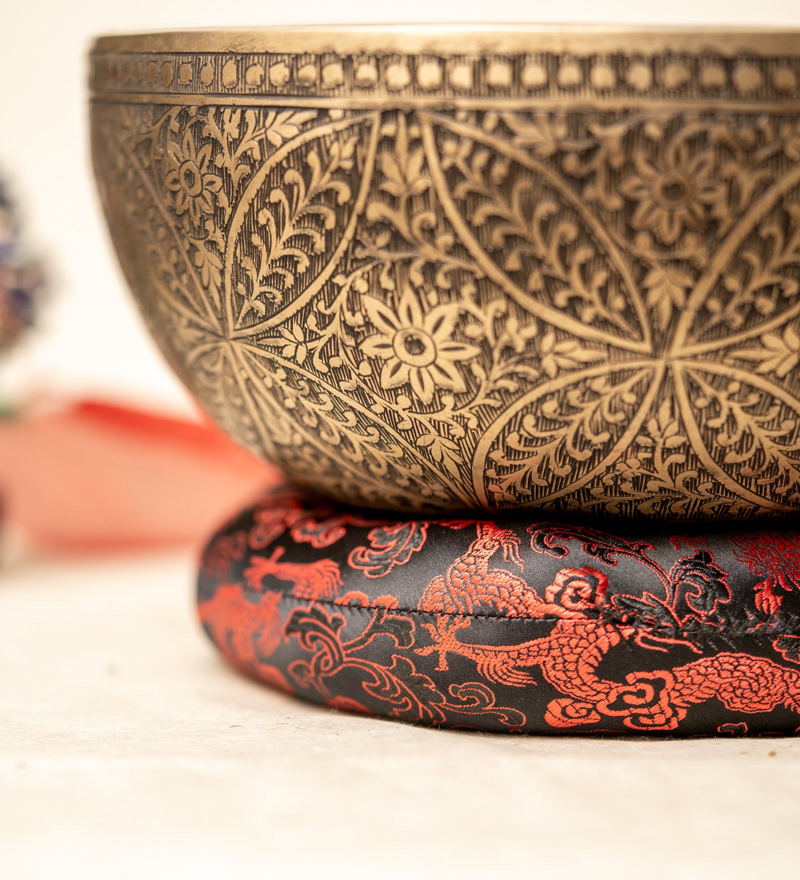 Floral Carved Singing Bowl - Handcrafted Bowl