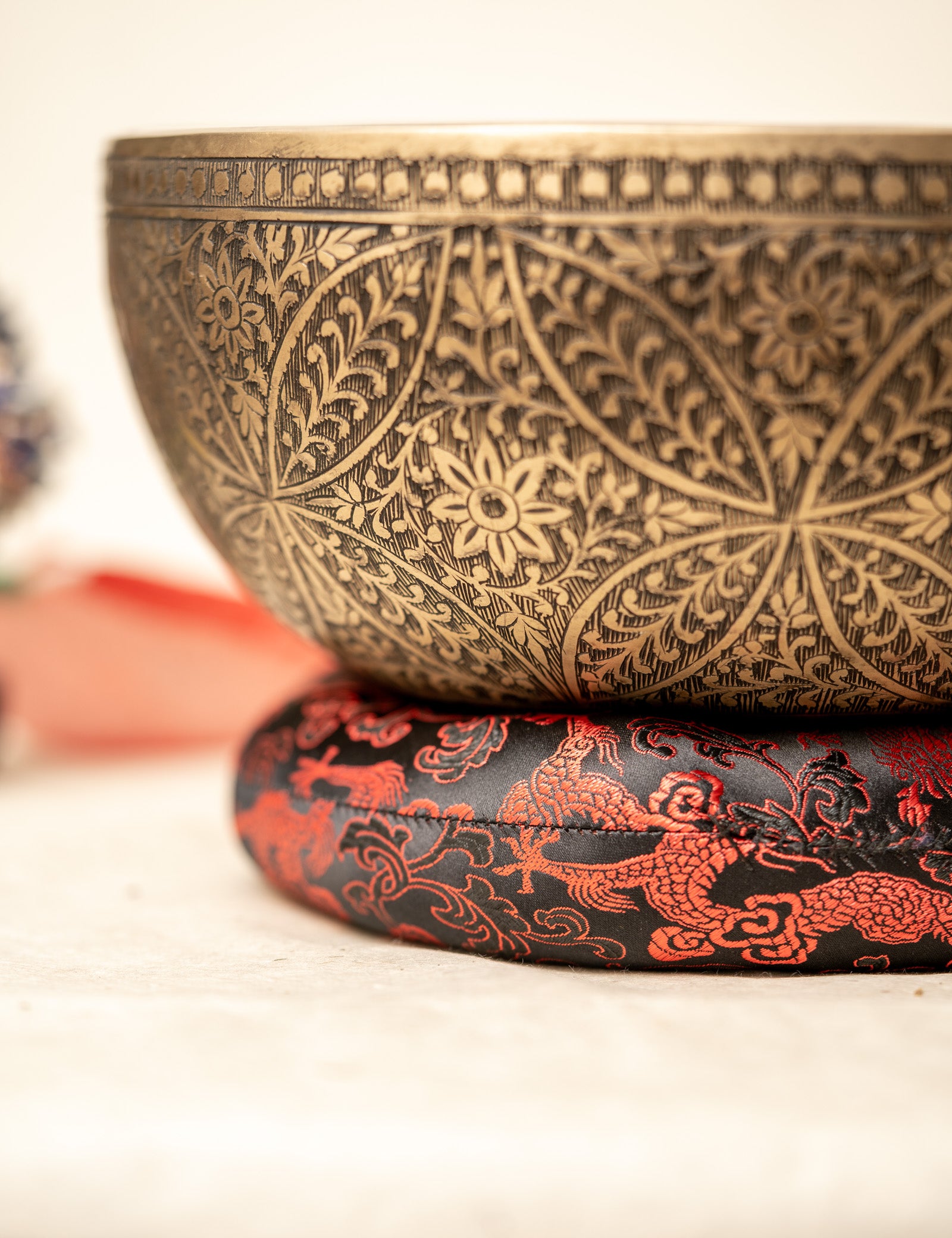 Floral Carved Singing Bowl - Handcrafted Bowl