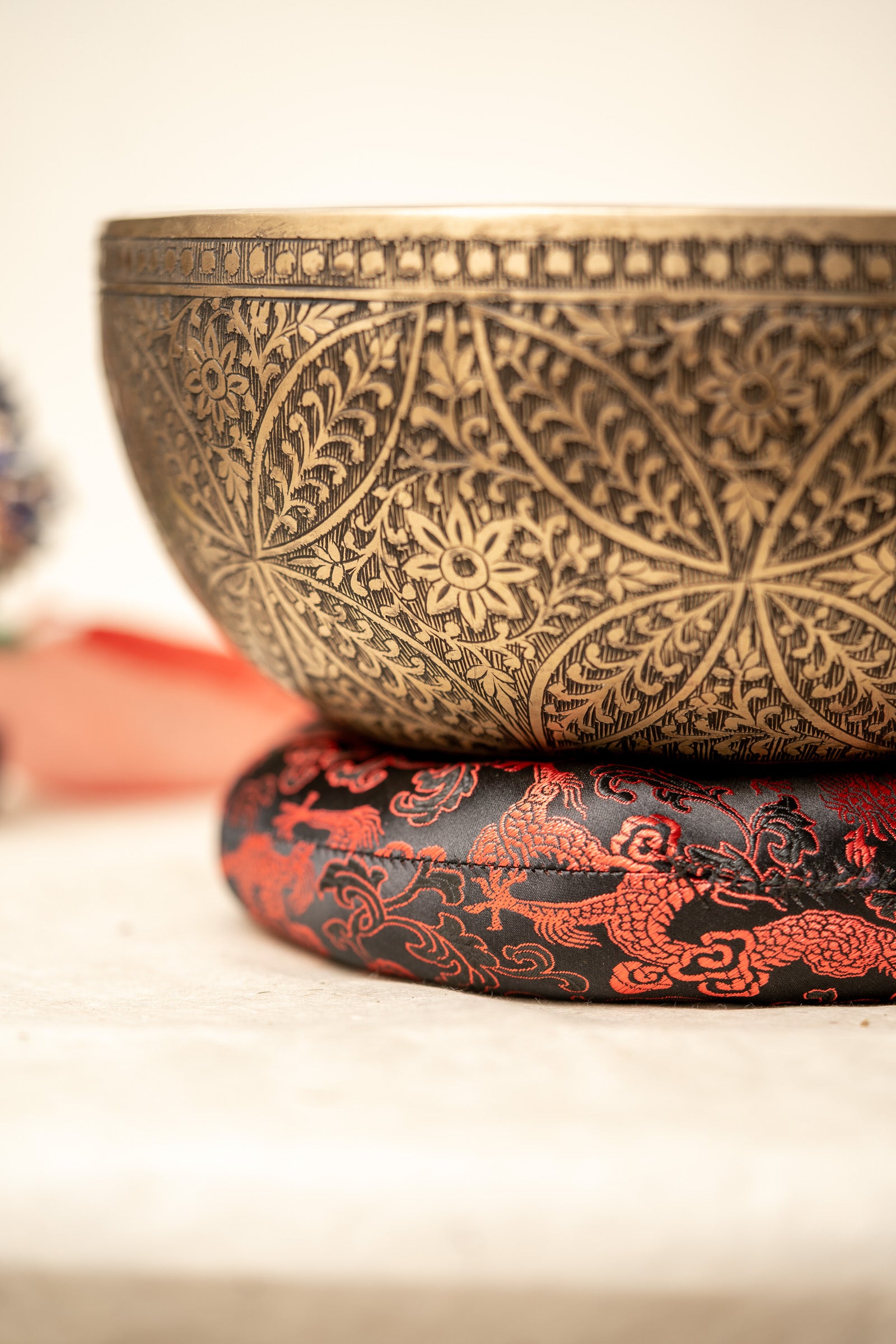 Floral Carved Singing Bowl - Handcrafted Bowl