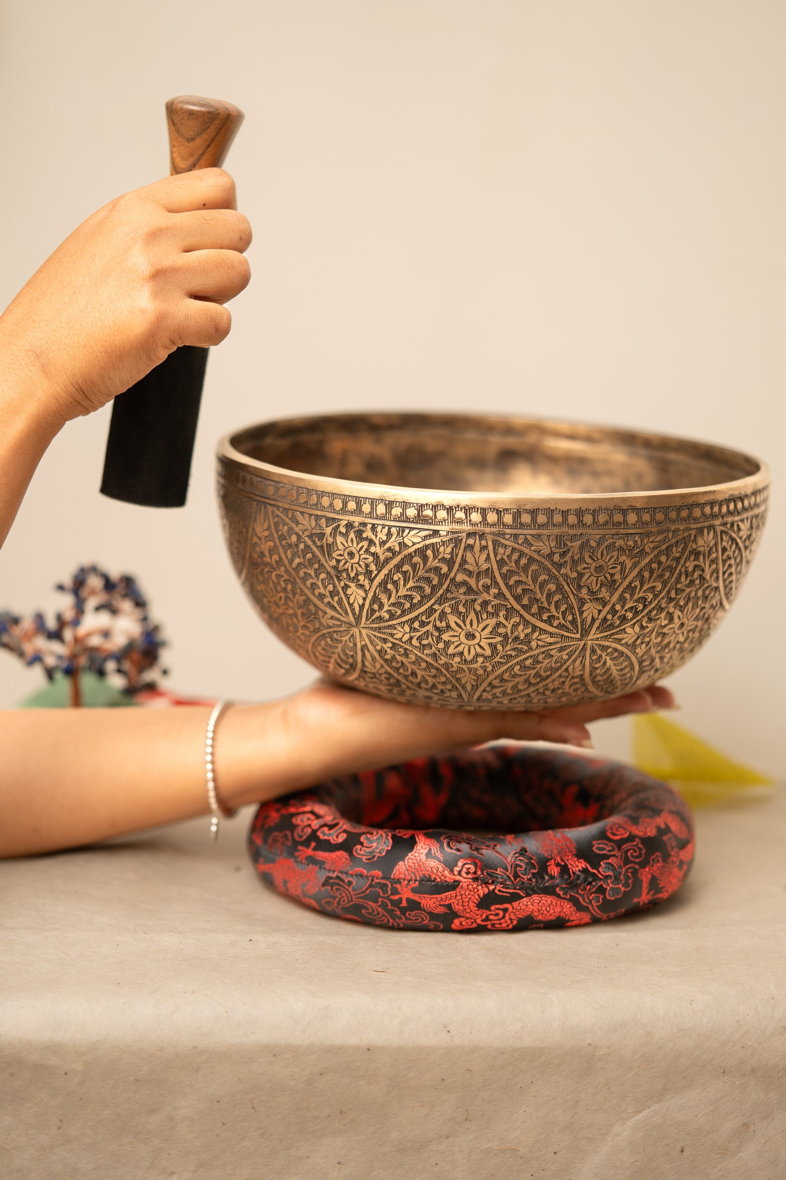 Floral Carved Singing Bowl - Handcrafted Bowl