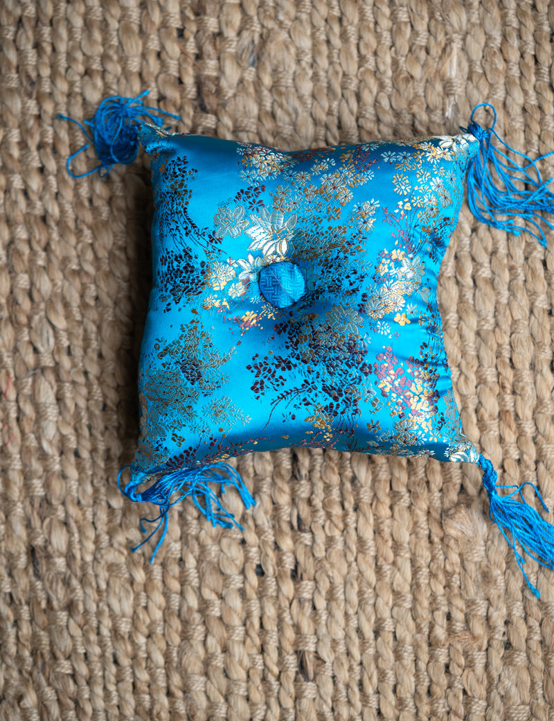 Aqua Silk Square Cushion - Handmade Cushion