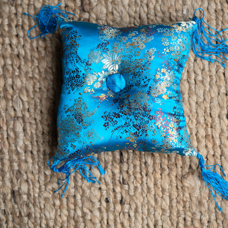 Aqua Silk Square Cushion - Handmade Cushion