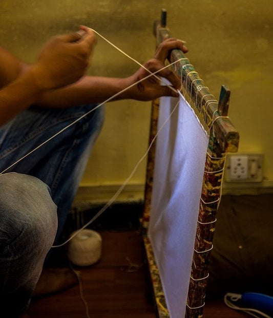 Cotton Canvas preparation for thangka.