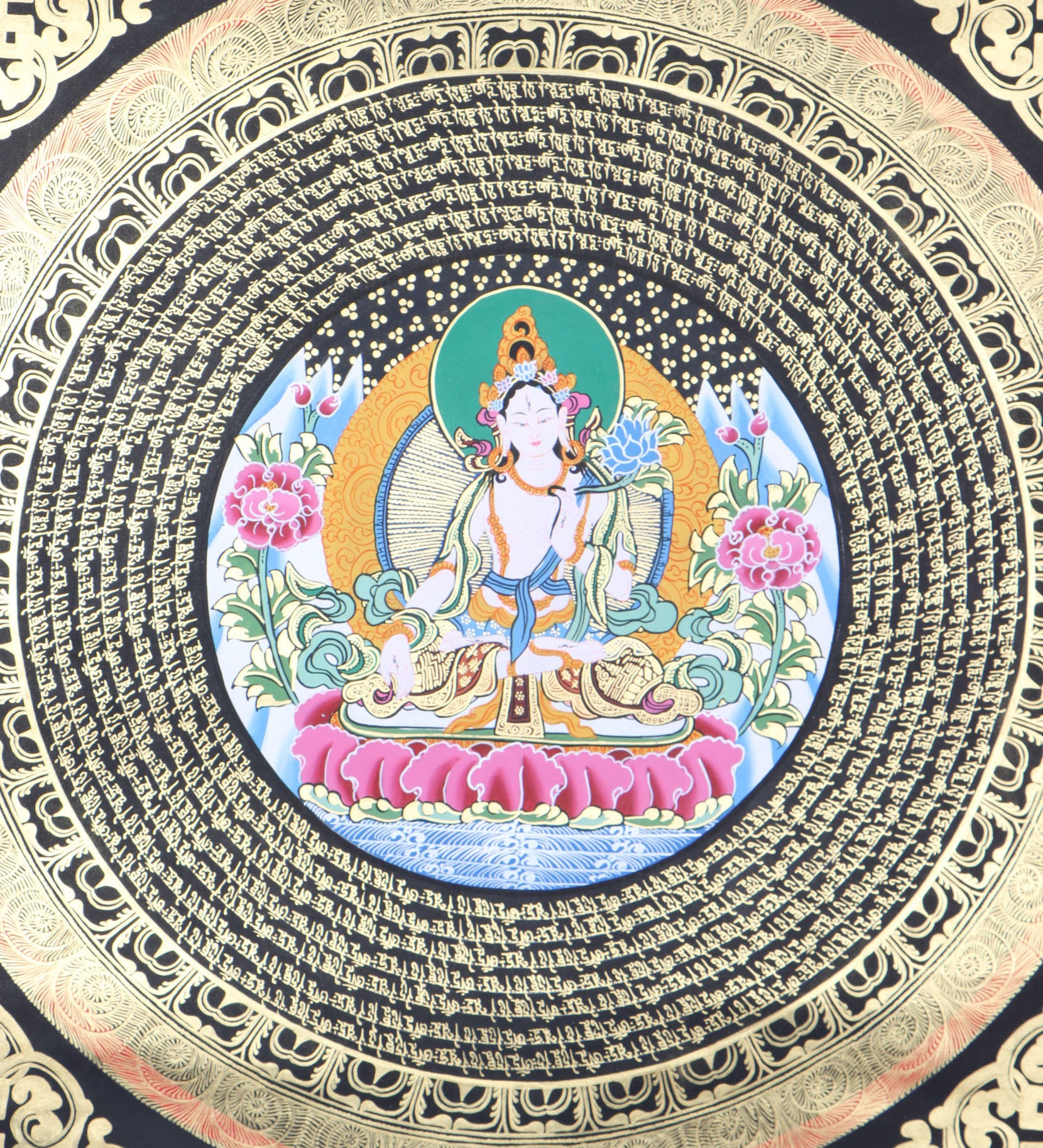 White Tara Mandala Thangka for spiritual practices and mini altar.